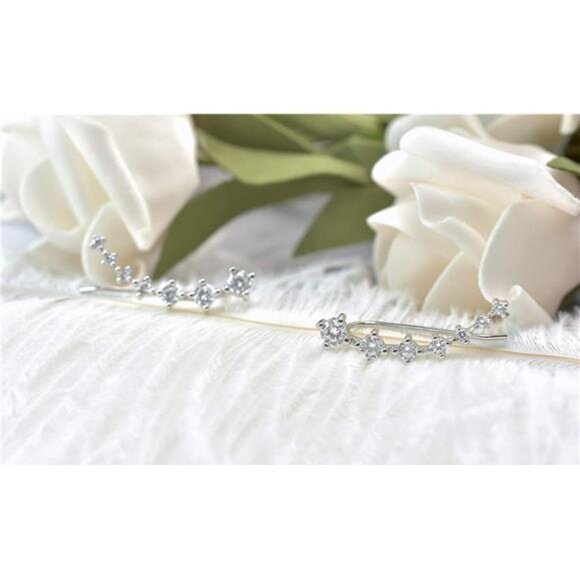 Sterling Silver Climber Earrings for Women 7Crystals Ear Cuffs Cartilage Jewelry - Picture 6 of 7